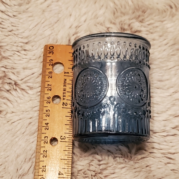 Diamond Lattice Glass Candle Holders Elegant Tealight Cups Baby Blue Cottagecore - Picture 2 of 11